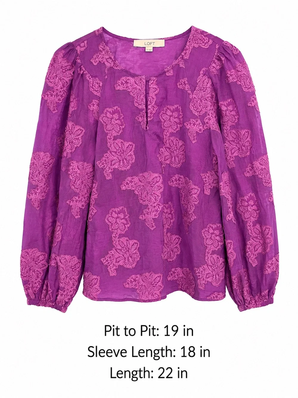 LOFT Purple Floral Keyhole Puff Sleeve Blouse Women’s Small